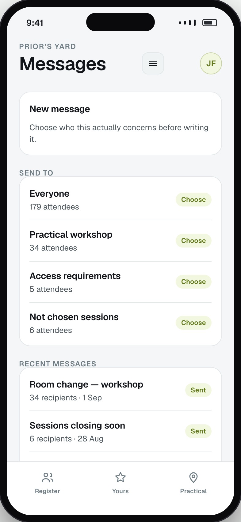 Message composer with segment selection and who will receive it