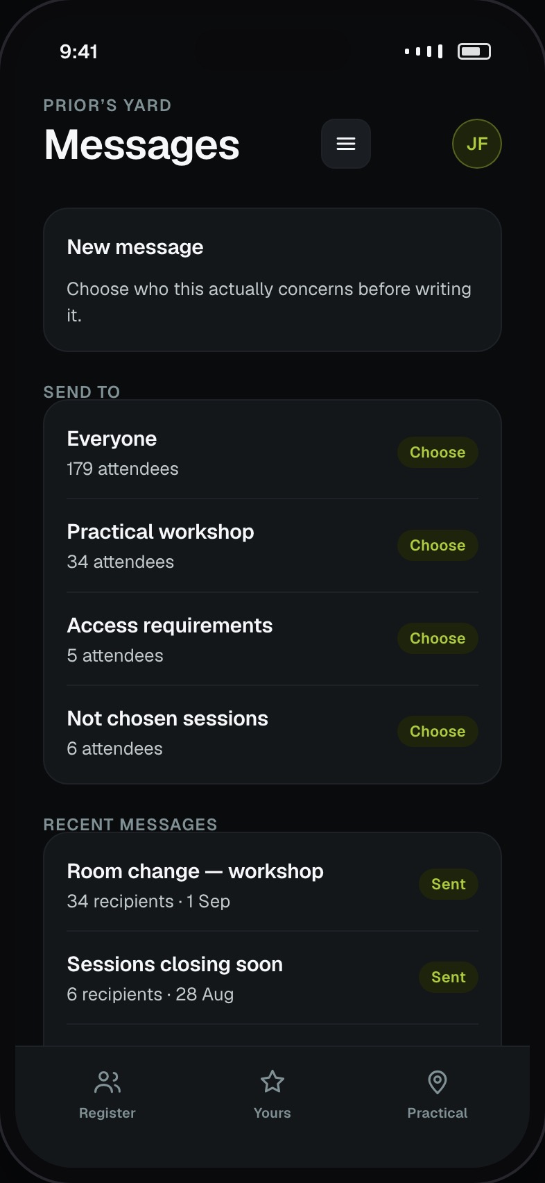 Message composer with segment selection and who will receive it