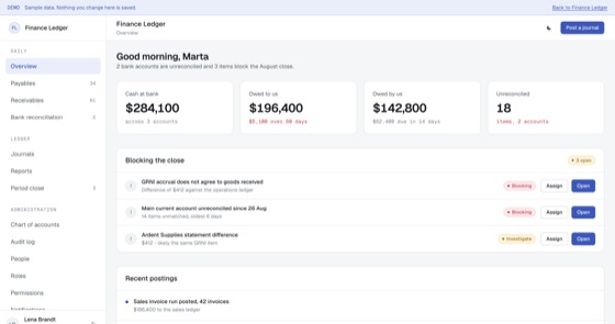 A screen from Finance Ledger