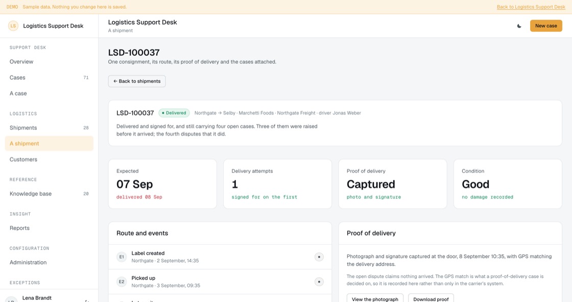 Route, proof of delivery and every linked case