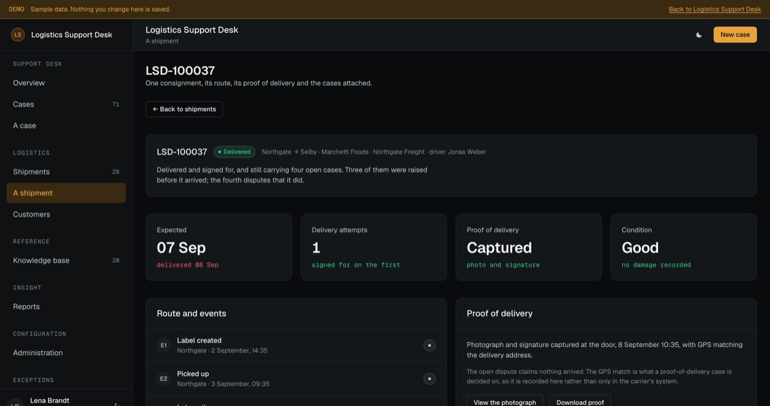 Route, proof of delivery and every linked case