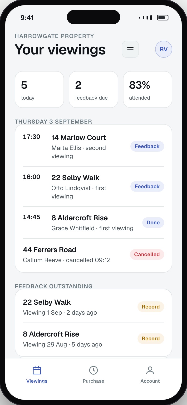 Agent viewing diary for the day with feedback capture