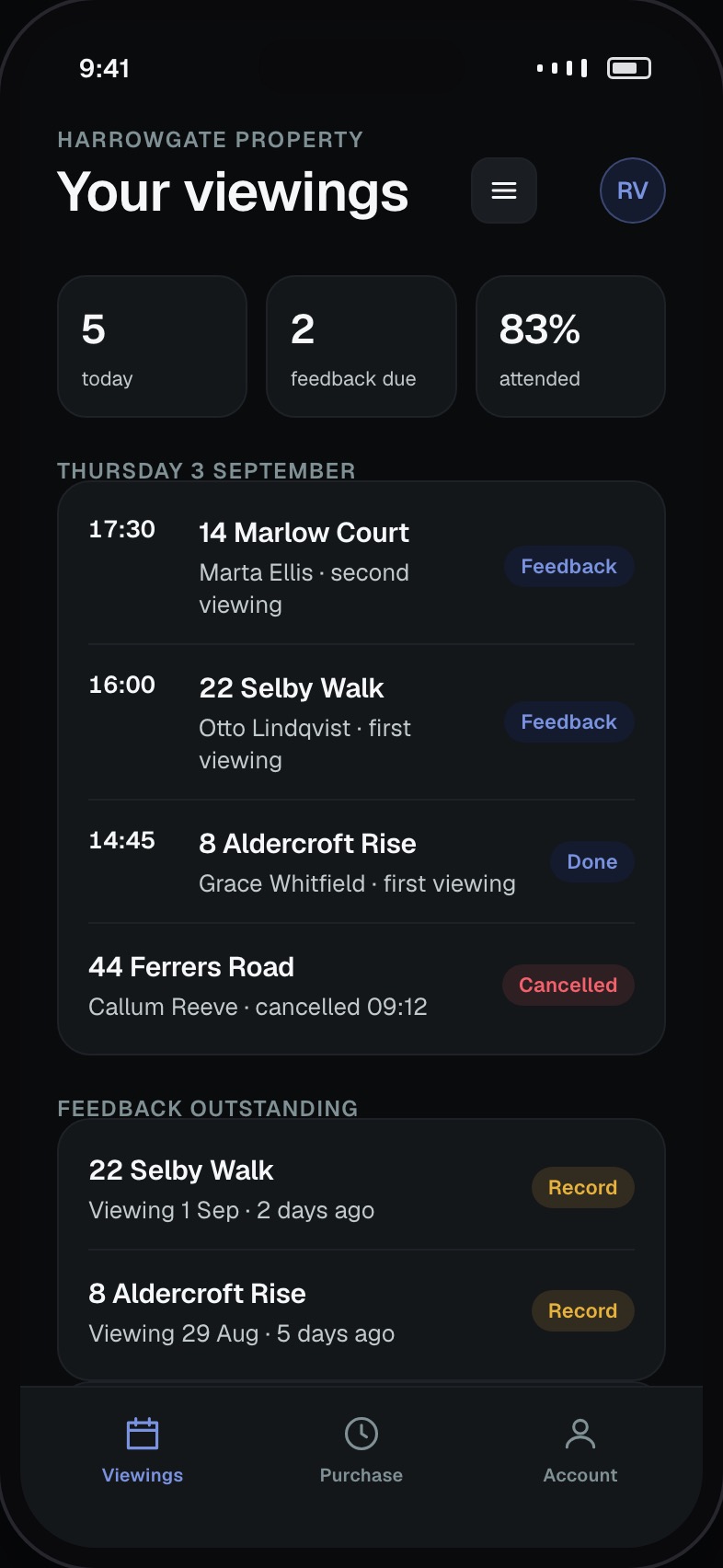 Agent viewing diary for the day with feedback capture