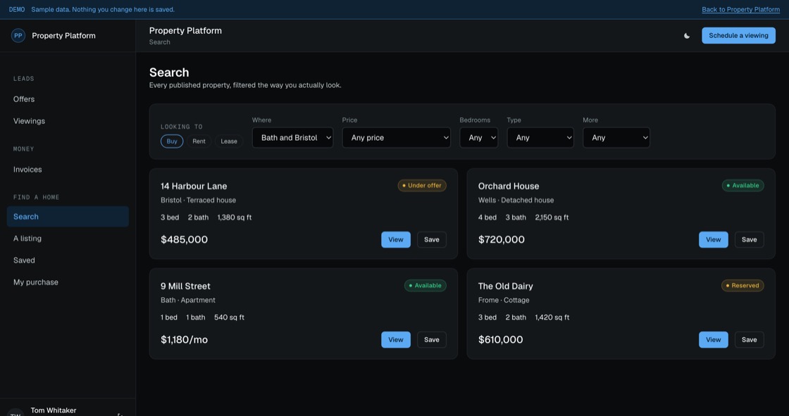 Every published property, filtered the way you actually look